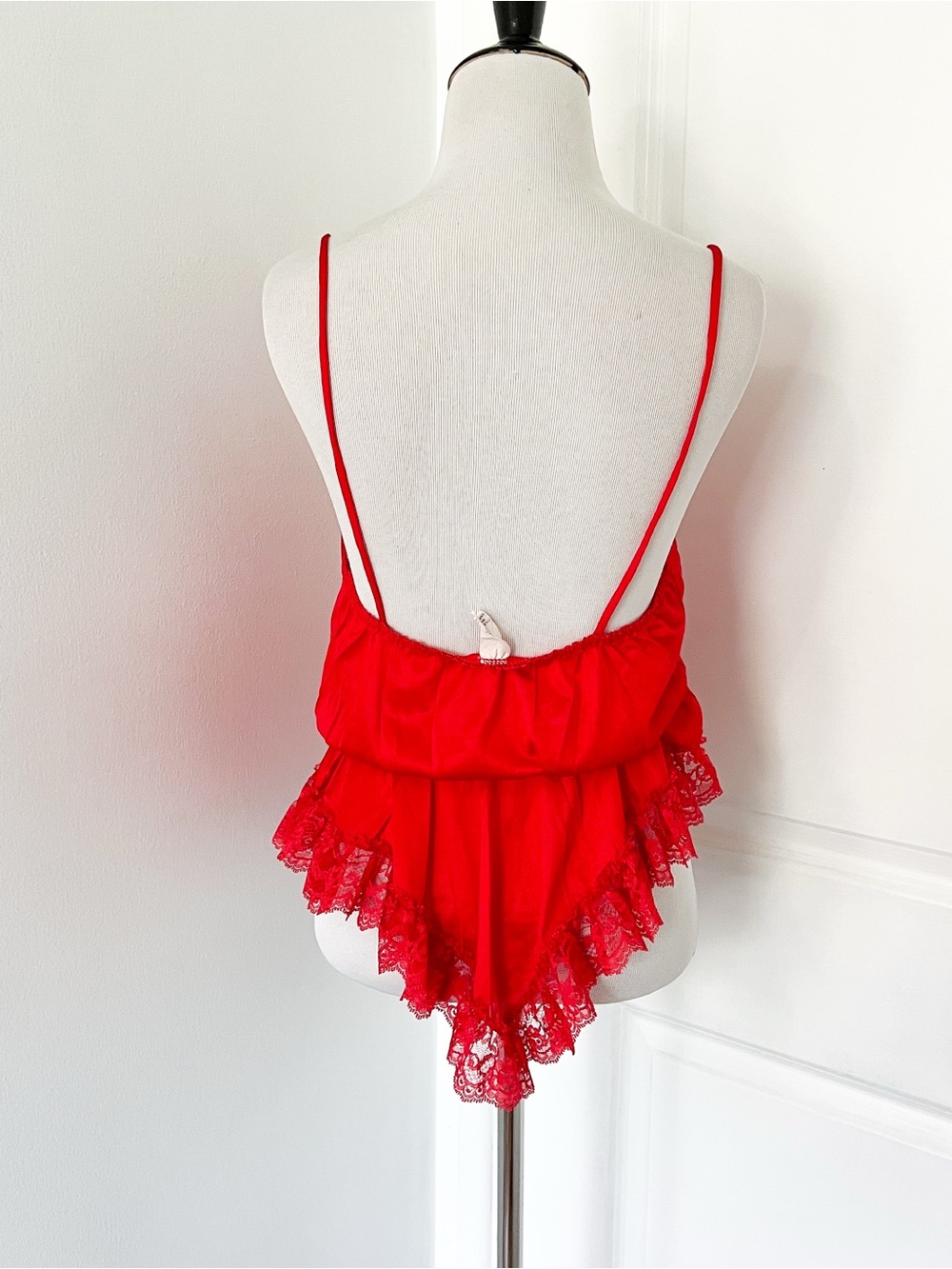 Vintage Red Lace-Trim Lingerie Romper Teddy - Medium - Picture 3 of 5
